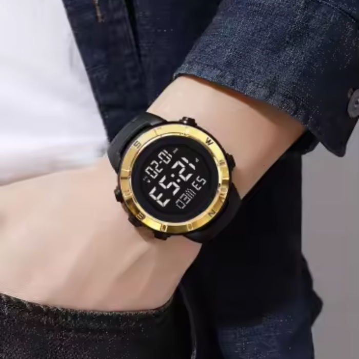Ceas de mana barbatesc Skmei Sport Casual Digital Lumina de fundal Afisare data Alarma Negru Auriu [4]