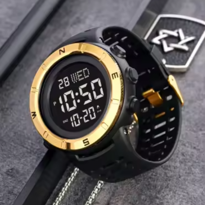 Ceas de mana barbatesc Skmei Sport Casual Digital Lumina de fundal Afisare data Alarma Negru Auriu [5]