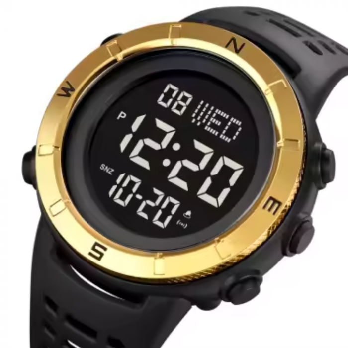 Ceas de mana barbatesc Skmei Sport Casual Digital Lumina de fundal Afisare data Alarma Negru Auriu [2]