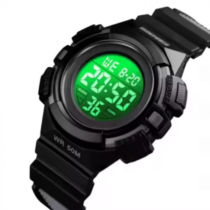 Ceas de mana pentru copii Skmei Sport Casual Alarma Cronometru Electronic Digital Negru [7]