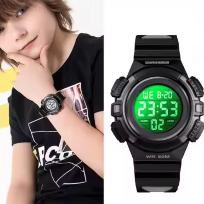 Ceas de mana pentru copii Skmei Sport Casual Alarma Cronometru Electronic Digital Negru [6]