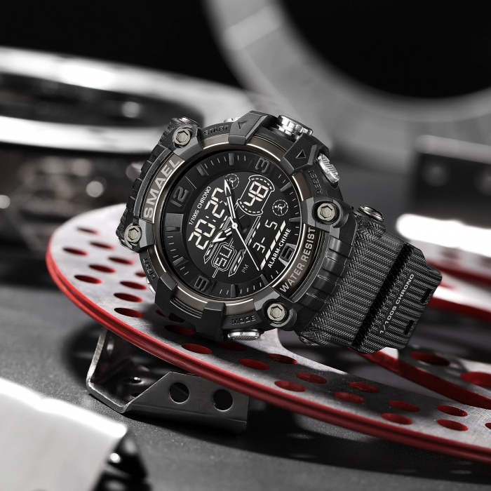 Ceas de mana barbatesc Smael Dual Time Stil Army Militar Cronometru Alarma Sport Negru [3]