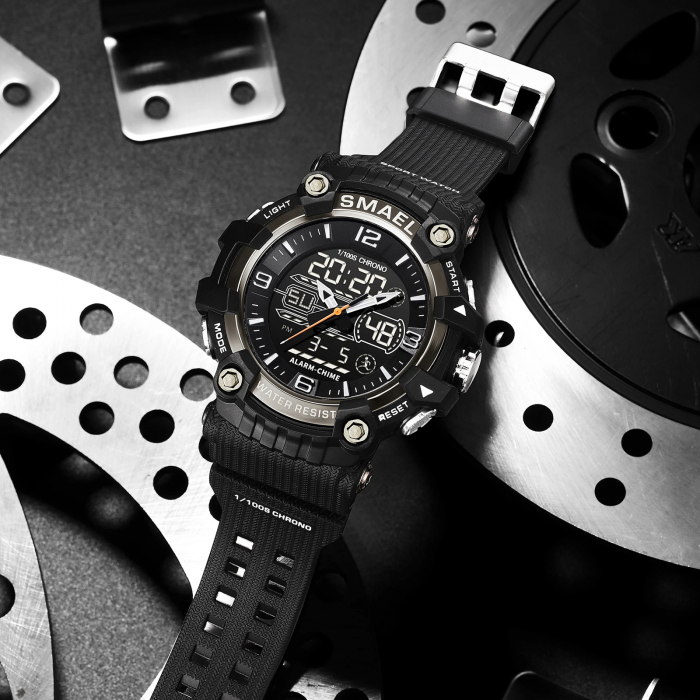 Ceas de mana barbatesc Smael Dual Time Stil Army Militar Cronometru Alarma Sport Negru [2]