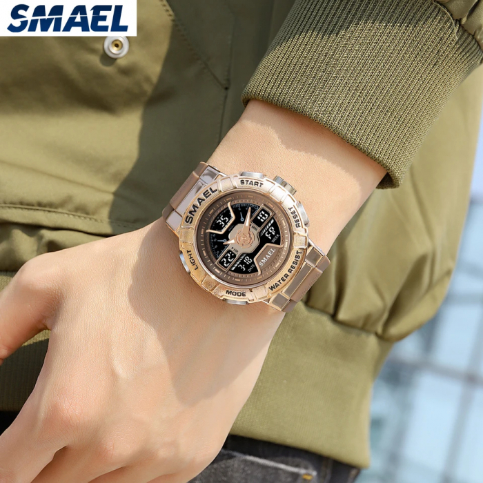 Ceas barbatesc de mana  Smael Cronograf Cronometru Sport Dual Time Stil Army Militar Alarma Coffe [3]