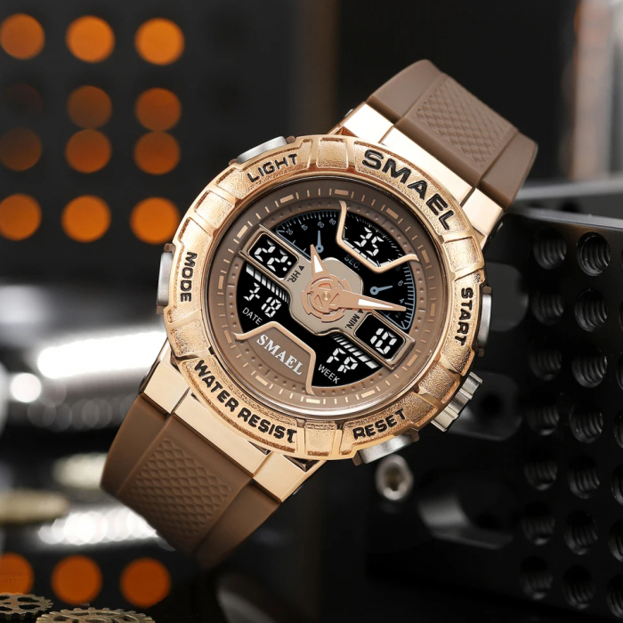 Ceas barbatesc de mana  Smael Cronograf Cronometru Sport Dual Time Stil Army Militar Alarma Coffe [2]