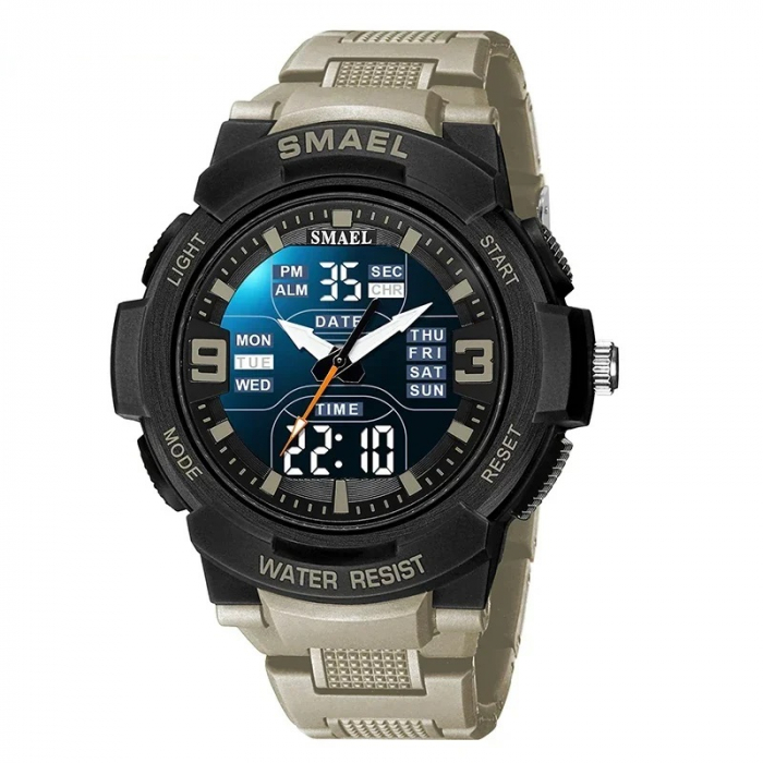 Ceas de mana barbatesc Smael Sport Dual Time Cronograf Cronometru Stil Army Militar Alarma Khaki [2]