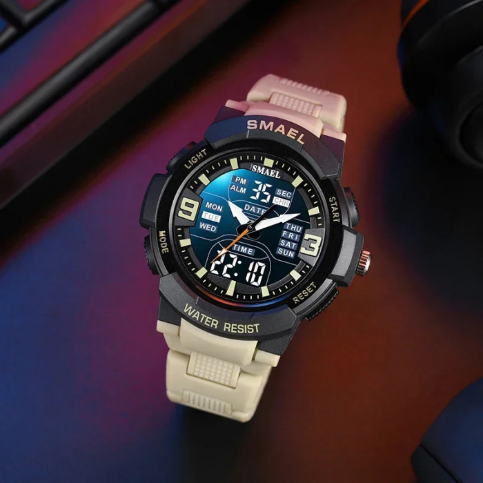 Ceas de mana barbatesc Smael Sport Dual Time Cronograf Cronometru Stil Army Militar Alarma Khaki [5]
