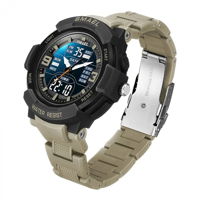 Ceas de mana barbatesc Smael Sport Dual Time Cronograf Cronometru Stil Army Militar Alarma Khaki [3]