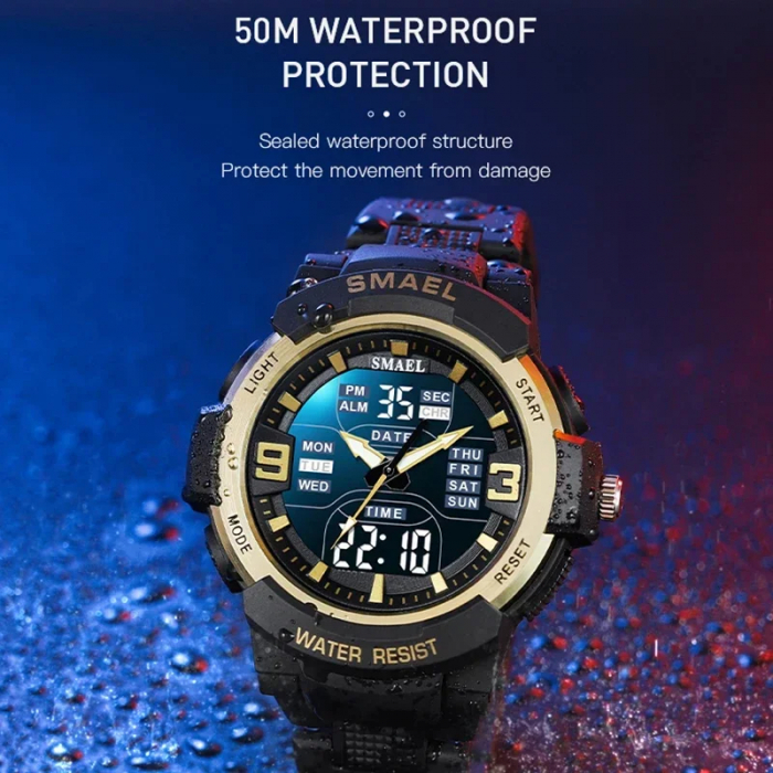 Ceas de mana barbatesc Smael Sport Dual Time Cronograf Cronometru Stil Army Militar Alarma Khaki [4]
