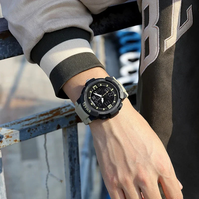 Ceas de mana barbatesc Smael Sport Dual Time Cronograf Cronometru Stil Army Militar Alarma Khaki [6]