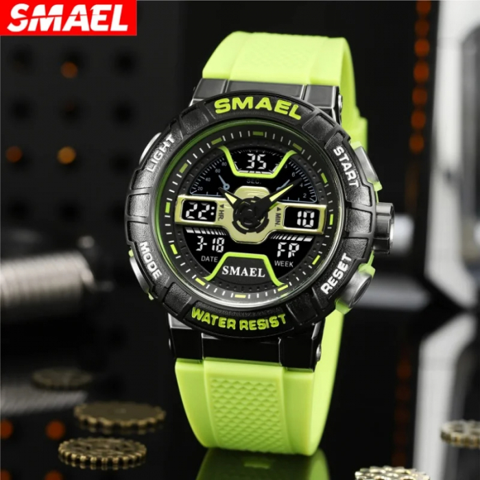 Ceas de mana barbatesc Smael Cronograf Dual Time Stil Army Militar Cronometru Alarma Sport Verde Fosforescent [2]