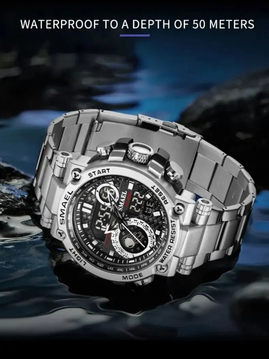Ceas de mana barbatesc Smael Sport Fashion Digital Quartz Dual Time Analog Alarma Cronograf [5]