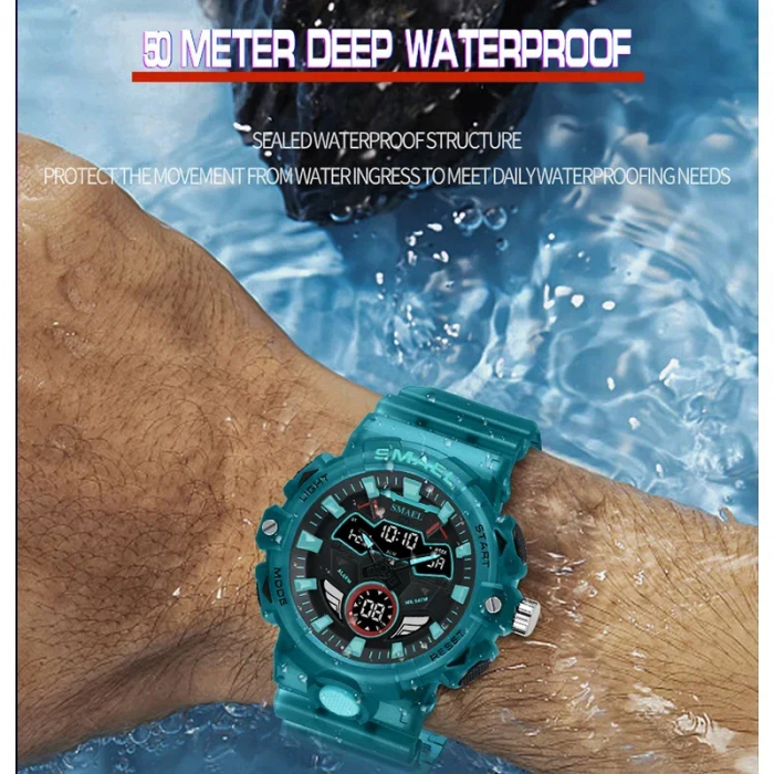 Ceas de mana barbatesc Smael Digital Sport Quartz Sport Cronometru Alarma Lumina de fundal Albastru [3]