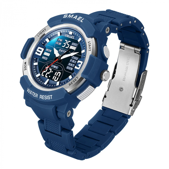 Ceas de mana barbatesc Smael Stil Army Militar Sport Dual Time Cronograf Cronometru Alarma Albastru [2]