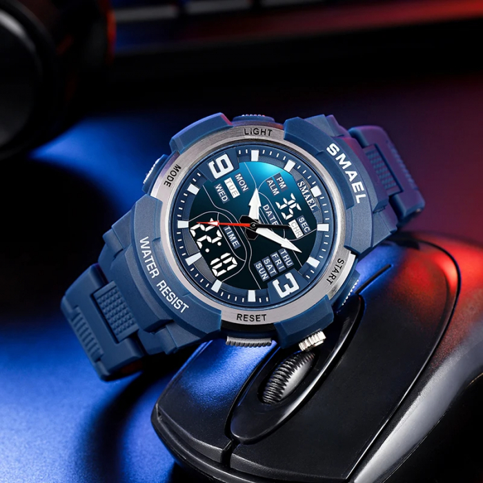 Ceas de mana barbatesc Smael Stil Army Militar Sport Dual Time Cronograf Cronometru Alarma Albastru [4]