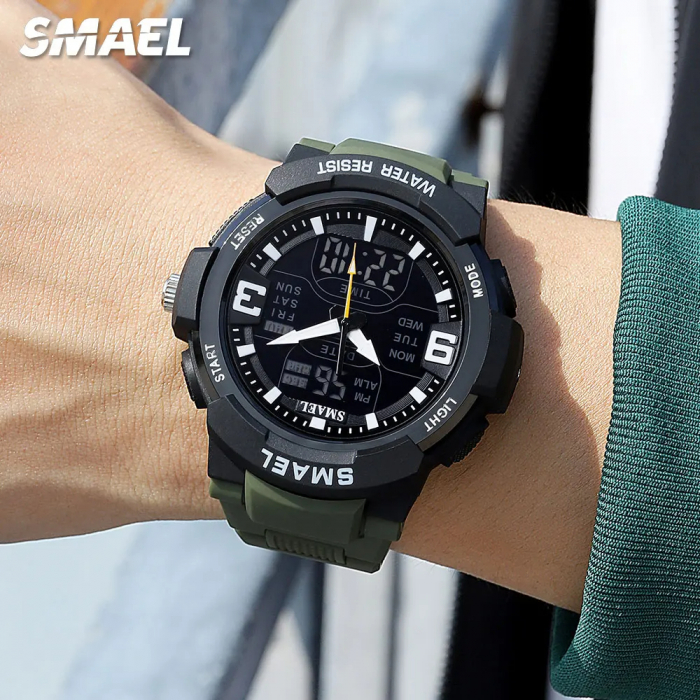 Ceas de mana barbatesc Smael Dual Time Cronograf Cronometru Sport Stil Army Militar Alarma Verde [3]