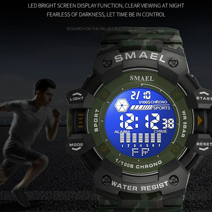 Ceas de mana barbatesc Smael Stil Militar Army Sport Fashion Digital Quartz Dual Time Analog Cronograf [3]
