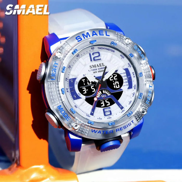 Ceas de mana barbatesc Smael Stil Militar Army Cronometru Alarma Quartz Dual Time Sport Alb [3]