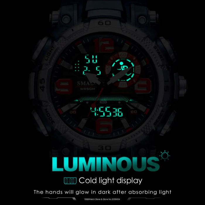 Ceas de mana barbatesc Smael Stil Militar Army Quartz Dual Time Sport Alarma Cronometru Lumina de fundal Verde [3]