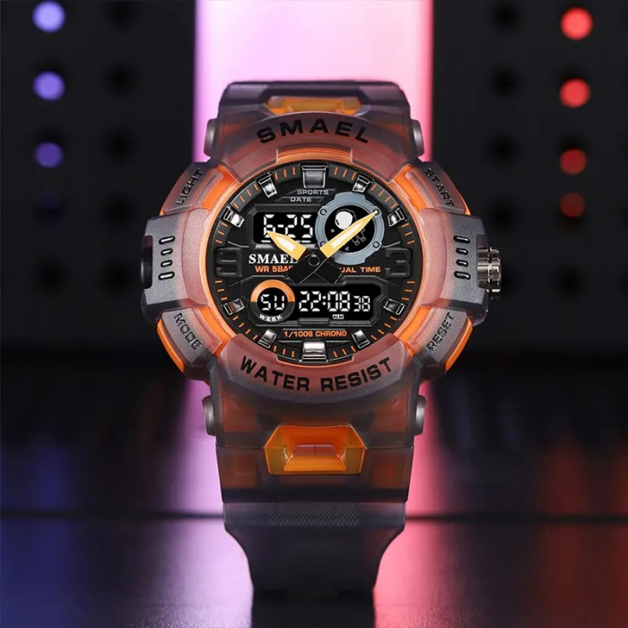Ceas de mana barbatesc Smael Stil Militar Army Cronometru Alarma Quartz Dual Time Sport Lumina de fundal Portocaliu [2]