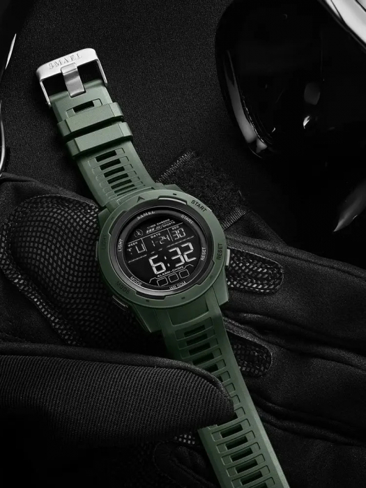 Ceas de mana barbatesc Smael Stil Militar Army Sport Fashion Digital Cronograf Verde [3]