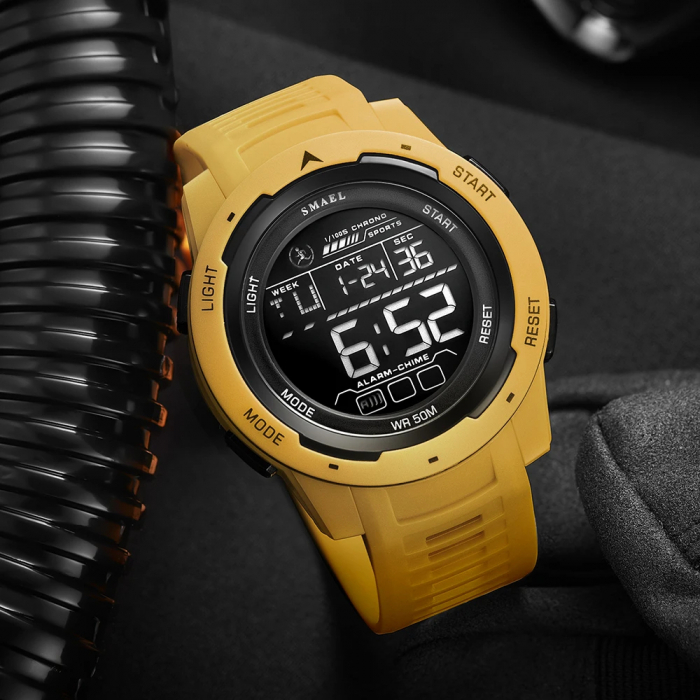 Ceas de mana barbatesc Smael Stil Militar Army Digital Sport Fashion Cronograf Galben [2]