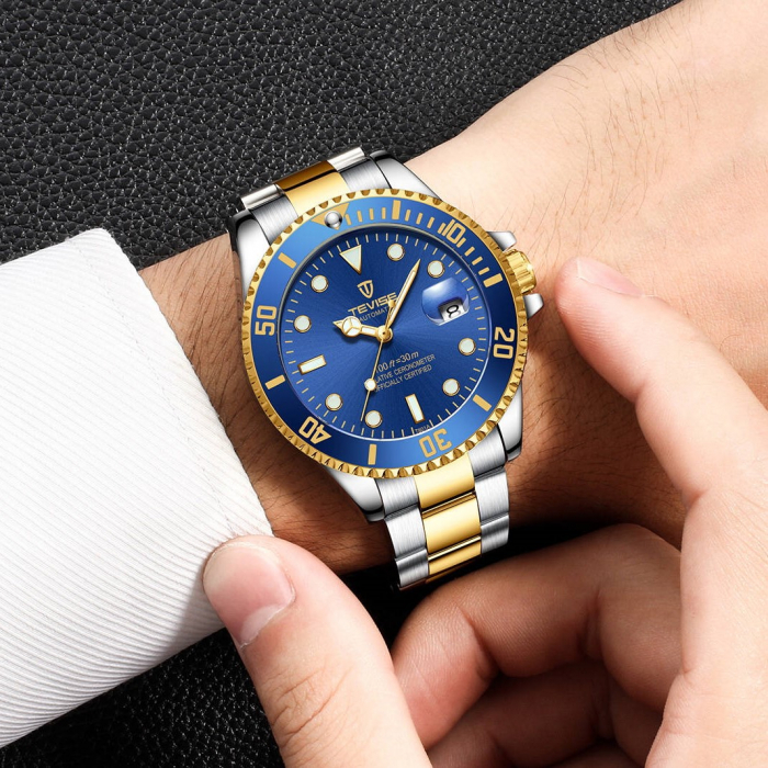 Ceas de mana barbatesc Tevise Mecanic Automatic Luxury Elegant Fashion Analog Argintiu/Albastru [2]