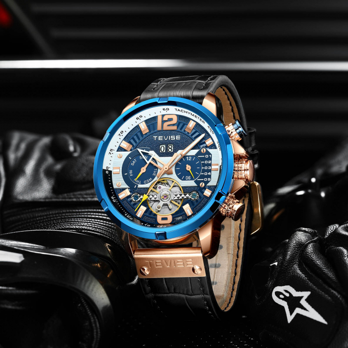 Ceas de mana barbatesc Tevise Self Wind Fashion Luxury Mecanic automatic Piele Negru [5]