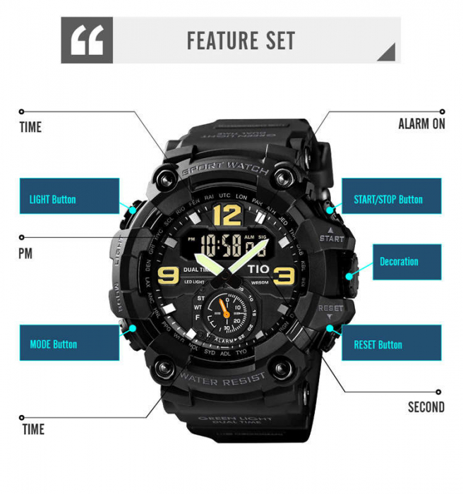 Ceas de mana barbatesc TIO Militar Cronograf Sport Digital Army Rezistent la socuri si apa [5]