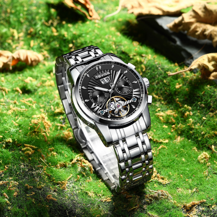 Ceas de mana barbatesc Tevise Mecanic Automatic Tourbillon Self Wind Business Casual Negru [3]