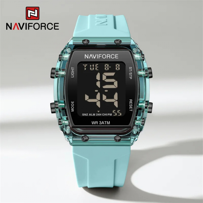 Ceas de mana dama Naviforce Sport LCD Casual Fashion Digital Silicon Albastru [6]