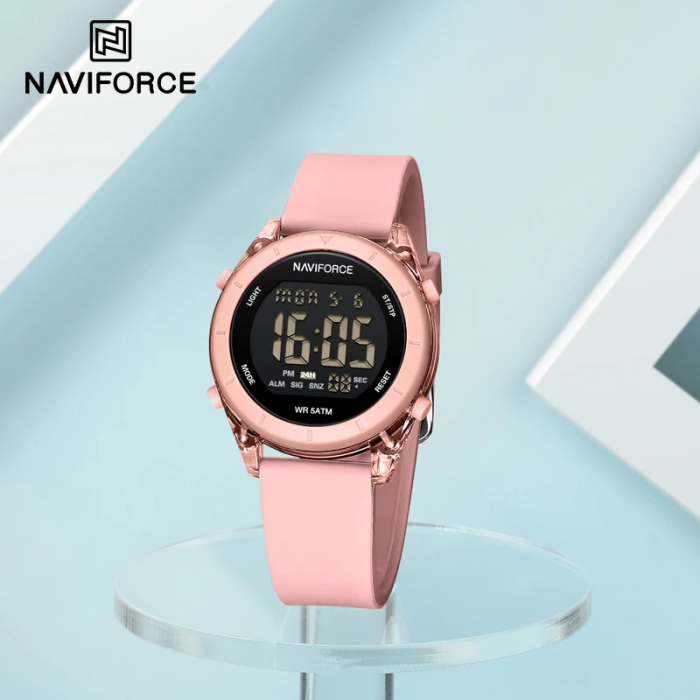 Ceas de mana dama Naviforce Sport Casual Fashion Led Silicon Roz [3]