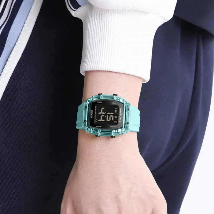 Ceas de mana dama Naviforce Sport LCD Casual Fashion Digital Silicon Albastru [8]