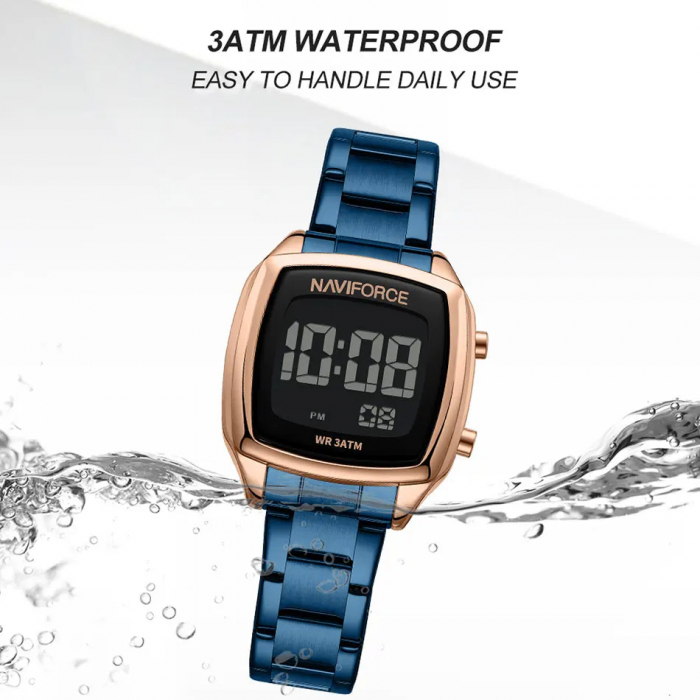 Ceas de mana dama Naviforce Sport LCD Electronic Casual Digital Otel Albastru [5]