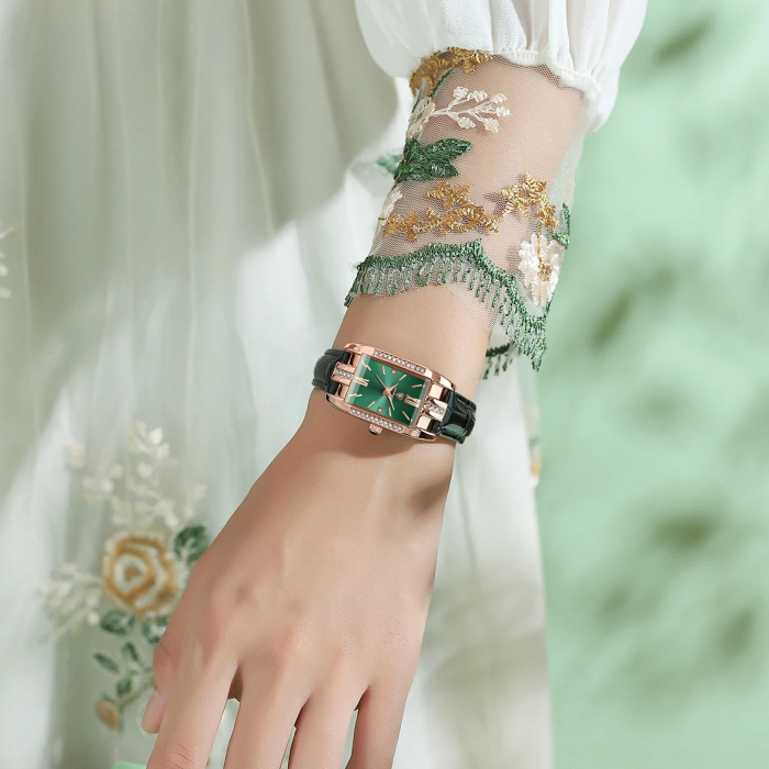 Ceas de mana dama Poedagar Fashion Elegant Casual Piele Verde [3]