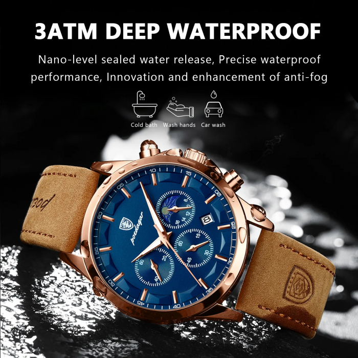Ceas barbatesc Poedagar Quartz Indici luminosi Piele Analog Business Maro [5]