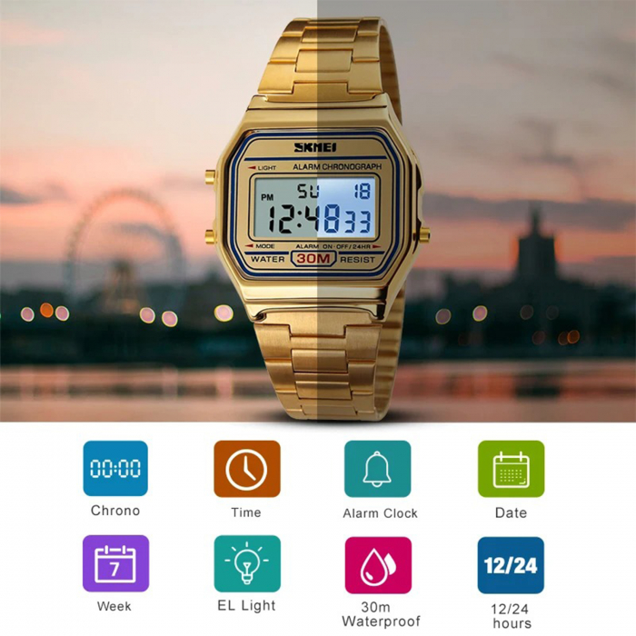 Ceas Digital Bărbați SKMEI 1123 – Afișaj LED, Funcții Multiple, Design Irregular, Cronometru, Alarmă, Rezistent la Apă 3ATM [4]