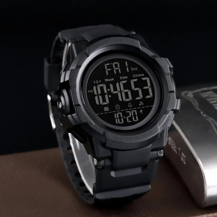 Ceas Digital Bărbați SKMEI 1568 Negru – Afișaj Digital, Funcții Multiple, Design Sportiv, Cronometru, Alarmă, Rezistent la Apă 5ATM [3]