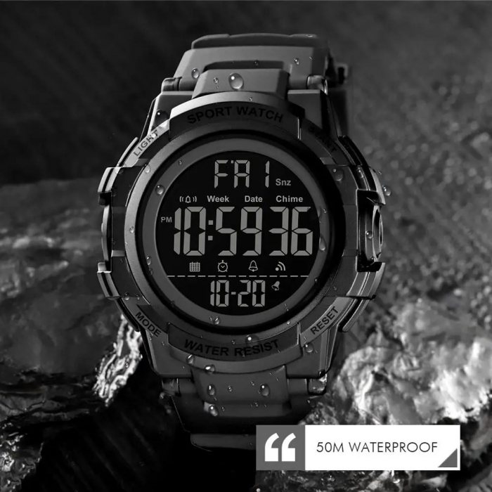 Ceas Digital Bărbați SKMEI 1568 Negru – Afișaj Digital, Funcții Multiple, Design Sportiv, Cronometru, Alarmă, Rezistent la Apă 5ATM [4]