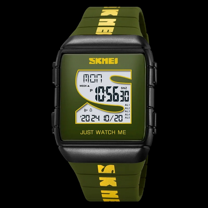 Ceas Digital Bărbați SKMEI 2055 Verde-Negru – Funcții Multiple, Afișaj LED, Design Sport, Cronometru, Alarmă, Rezistent la Apă 5ATM [2]