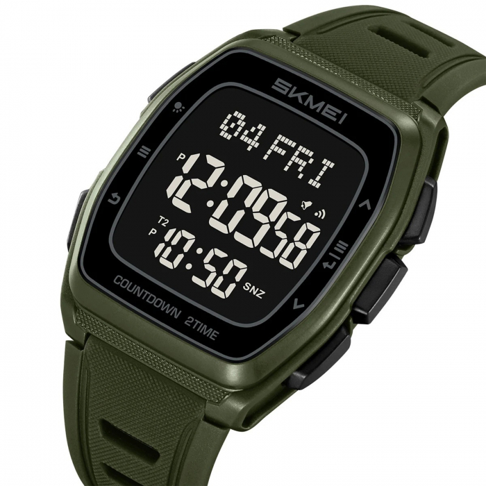 Ceas Digital Bărbați SKMEI 2441 Verde-Army – Funcții Multiple, Design Sport, Afișaj LED, Alarmă, Rezistent la Apă 5ATM [1]