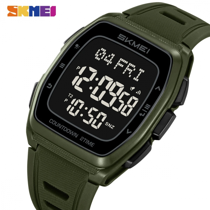 Ceas Digital Bărbați SKMEI 2441 Verde-Army – Funcții Multiple, Design Sport, Afișaj LED, Alarmă, Rezistent la Apă 5ATM [3]