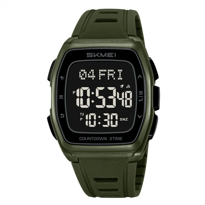 Ceas Digital Bărbați SKMEI 2441 Verde-Army – Funcții Multiple, Design Sport, Afișaj LED, Alarmă, Rezistent la Apă 5ATM [4]
