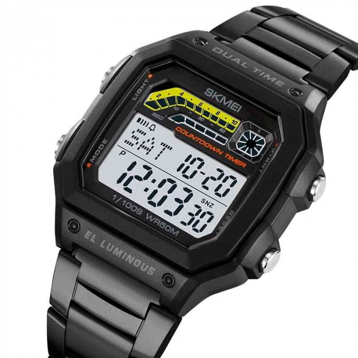 Ceas Digital Negru Bărbătesc SKMEI 2307 – LED, Brățară Oțel, Stil Sport & Casual, Waterproof 5 ATM, Square Design [2]