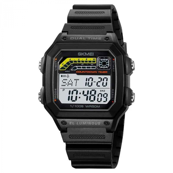 Ceas Digital Negru Bărbătesc SKMEI 2307 – LED, Brățară Oțel, Stil Sport & Casual, Waterproof 5 ATM, Square Design [1]