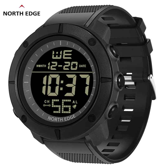 Ceas Digital NORTH EDGE TANK, Dual Time, Cronometru, Countdown, 50M, Negru [2]