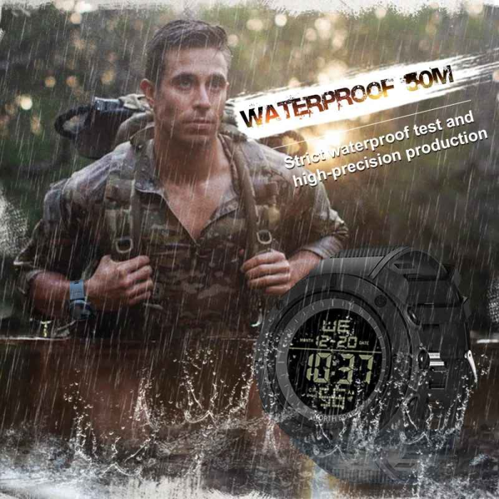 Ceas Digital NORTH EDGE TANK, Dual Time, Cronometru, Countdown, 50M, Negru [3]