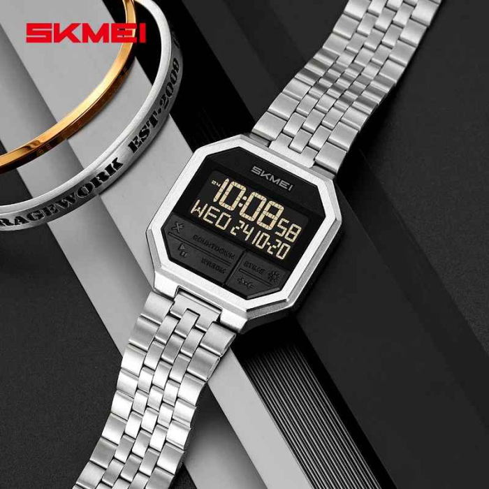 Ceas digital SKMEI 2350, stil retro, multifuncțional, brățară metalică, iluminare LED [4]