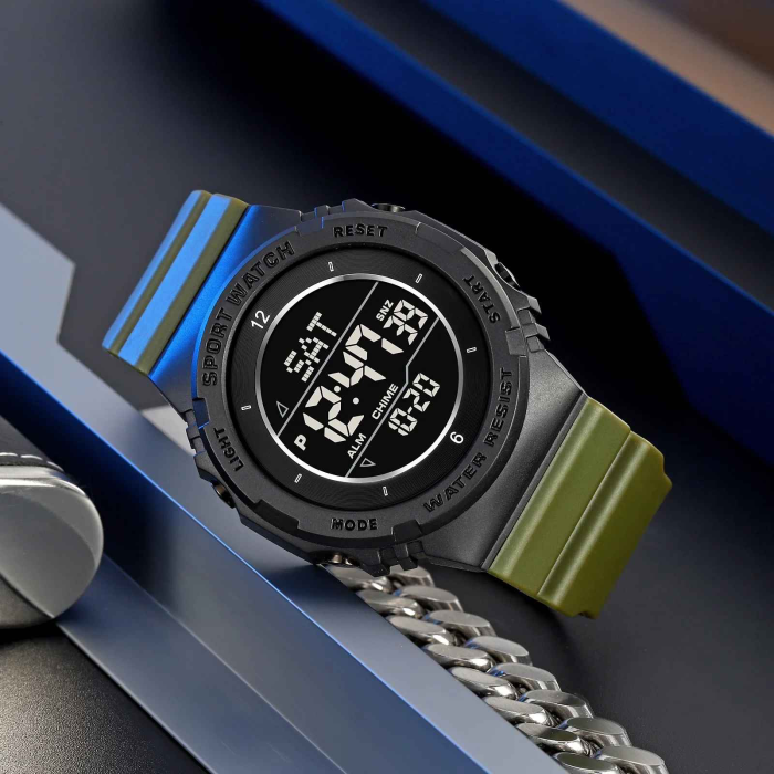 Ceas Digital Sport SKMEI 2400 pentru Bărbați – Waterproof 50M, LED, Alarmă, Verde Militar [2]