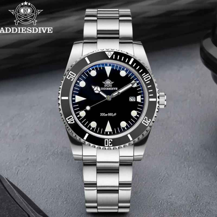 Ceas Diver Addiesdive AD2068 Argintiu cu Cadran Negru – Quartz Japonez, Otel 316L, Bezel Ceramic, 200M [4]